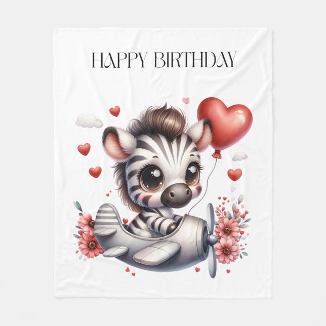 Zebra Pilot Birthday Fleece Blanket (Front)