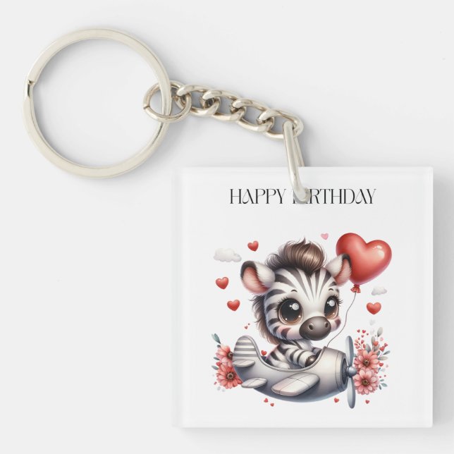 Zebra Pilot Birthday Keychain (Front)