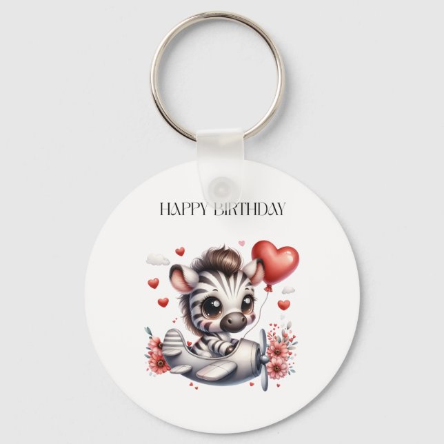 Zebra Pilot Birthday Keychain (Front)