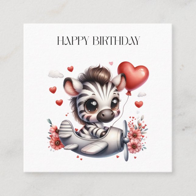 Zebra Pilot Birthday Square Business Card (Front)