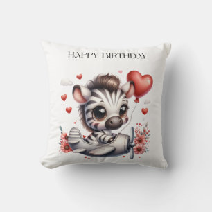 Zebra Pilot Birthday Throw Pillow