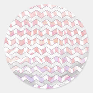 Zebra Pink and White Chevron Classic Round Sticker