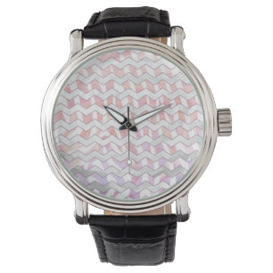 Zebra Pink and White Chevron Watch