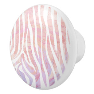 Zebra Pink and White Print Ceramic Knob