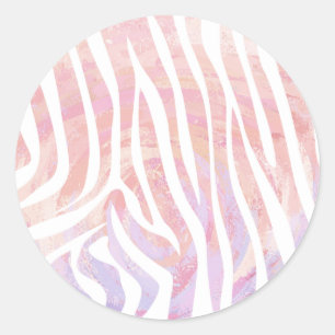 Zebra Pink and White Print Classic Round Sticker