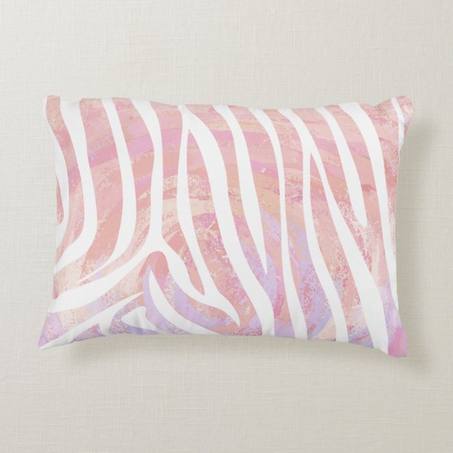Zebra Pink and White Print Decorative Pillow (Back)
