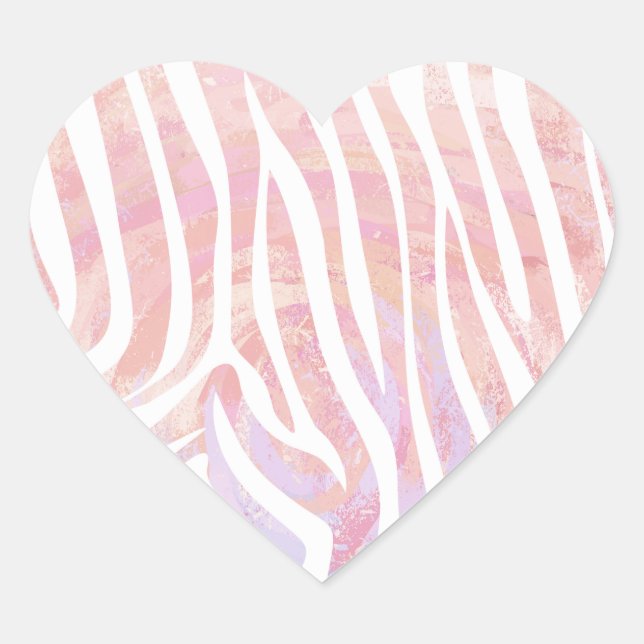 Zebra Pink and White Print Heart Sticker (Front)