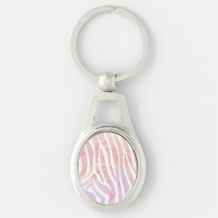 Zebra Pink and White Print Keychain