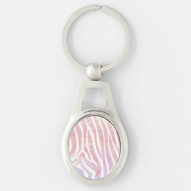 Zebra Pink and White Print Keychain (Front)