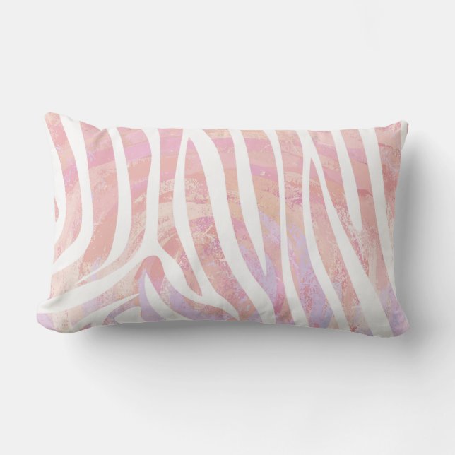 Zebra Pink and White Print Lumbar Pillow (Front)