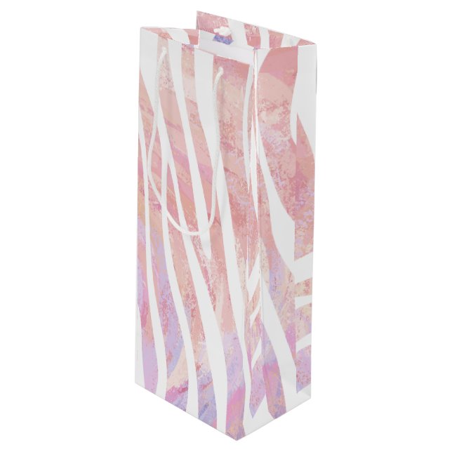 Zebra Pink and White Print Wine Gift Bag (Front Angled)