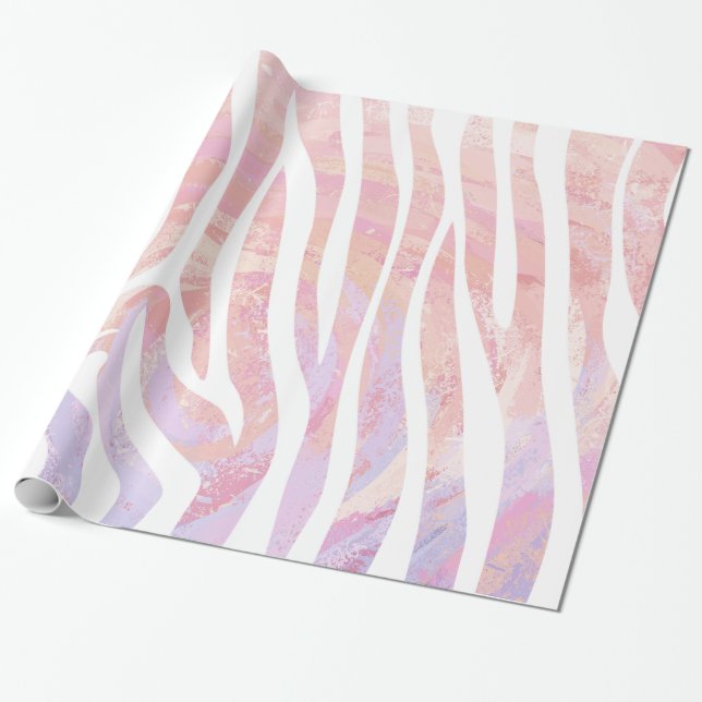 Zebra Pink and White Print Wrapping Paper (Unrolled)
