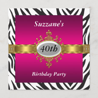 Zebra Pink Birthday Party Invitation