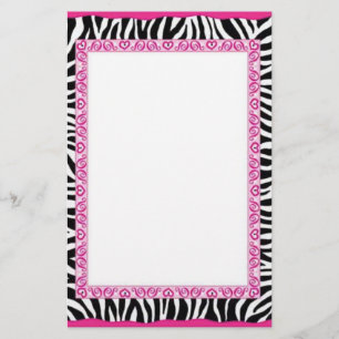 Zebra & pink border stationery