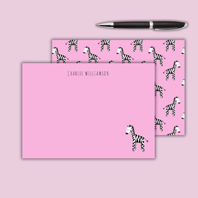 Zebra pink card (Pink Zebra personalized notecards)