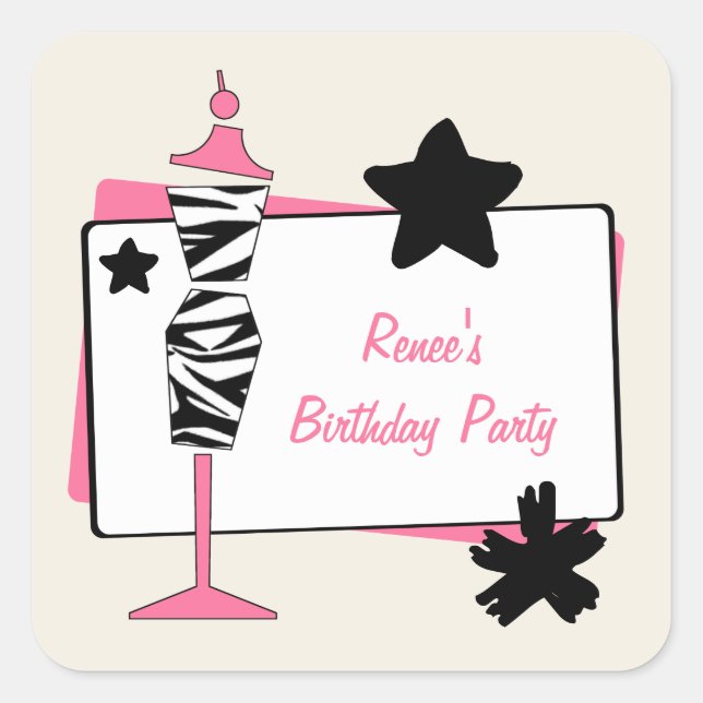 Zebra & Pink Dress Form Birthday Party Stickers (Front)