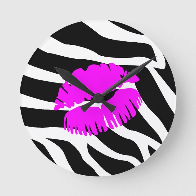 Zebra Pink Kiss Clock (Front)