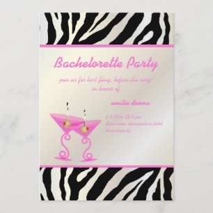 Zebra/pink martini Bachelorette Party Invitation