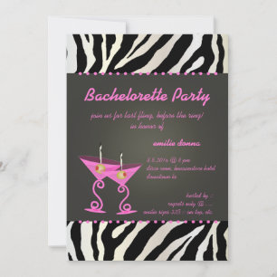 Zebra/pink martini Bachelorette Party Invitation