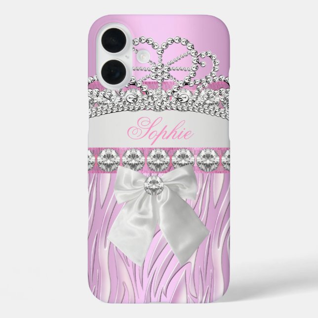 Zebra Pink Princess Tiara Diamond Girly Case-Mate iPhone Case (Back)