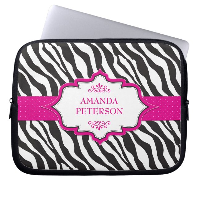 Zebra Pink Ribbon Electronics Bag (Front)