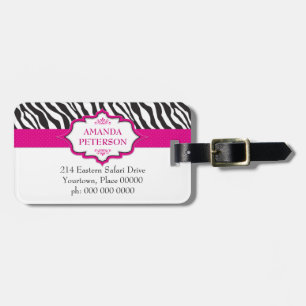 Zebra Pink Ribbon Luggage Tag