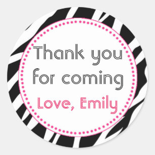 Zebra Pink Round Thank You Sticker Label