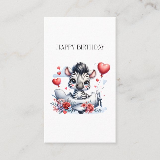 Zebra Plane Birthday Business Card (Front)