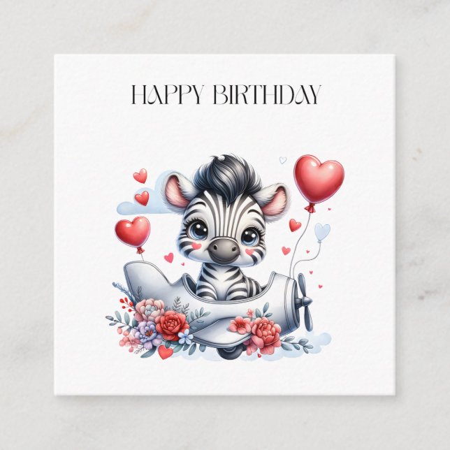 Zebra Plane Birthday Enclosure Card (Front)