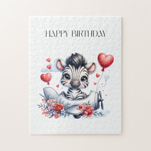 Zebra Plane Birthday Jigsaw Puzzle (Vertical)