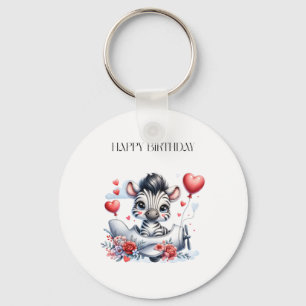 Zebra Plane Birthday Keychain