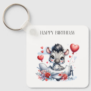 Zebra Plane Birthday Keychain