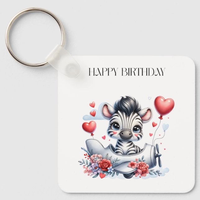 Zebra Plane Birthday Keychain (Front)