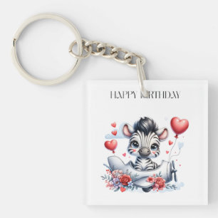 Zebra Plane Birthday Keychain