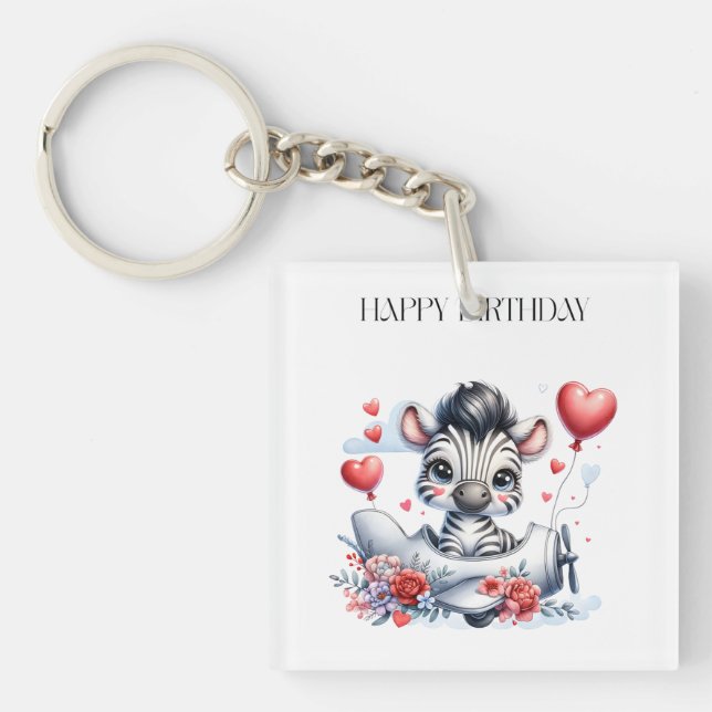 Zebra Plane Birthday Keychain (Front)