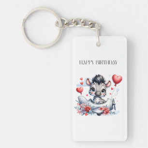 Zebra Plane Birthday Keychain