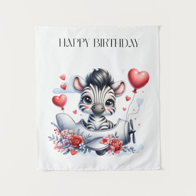 Zebra Plane Birthday Tapestry (Front)