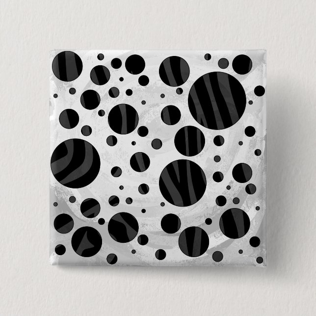 Zebra Polka Dot Black and Grey Print 2 Inch Square Button (Front)