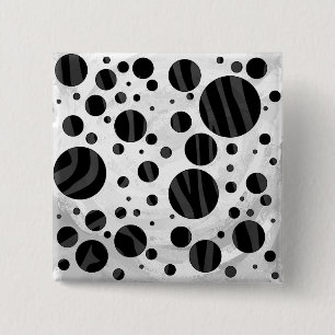 Zebra Polka Dot Black and Grey Print 2 Inch Square Button