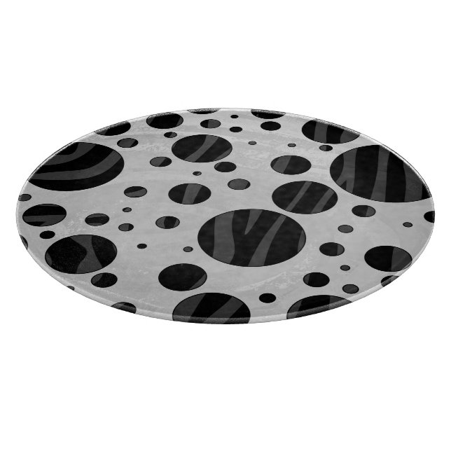 Zebra Polka Dot Black and Grey Print Cutting Board (Corner)