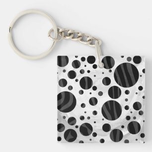 Zebra Polka Dot Black and Grey Print Keychain