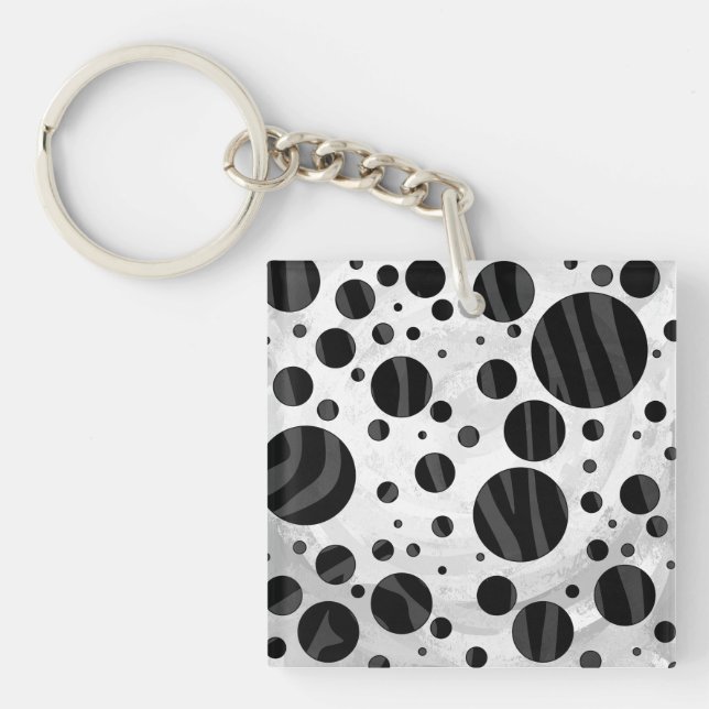 Zebra Polka Dot Black and Grey Print Keychain (Front)