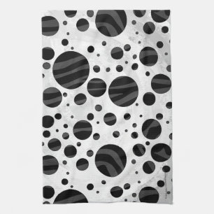 Zebra Polka Dot Black and Grey Print Kitchen Towel
