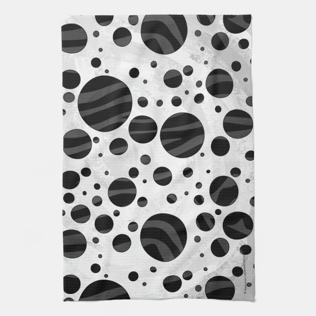 Zebra Polka Dot Black and Grey Print Kitchen Towel (Vertical)