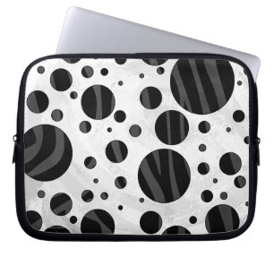Zebra Polka Dot Black and Grey Print Laptop Sleeve