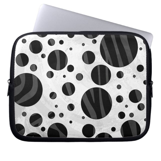 Zebra Polka Dot Black and Grey Print Laptop Sleeve (Front)