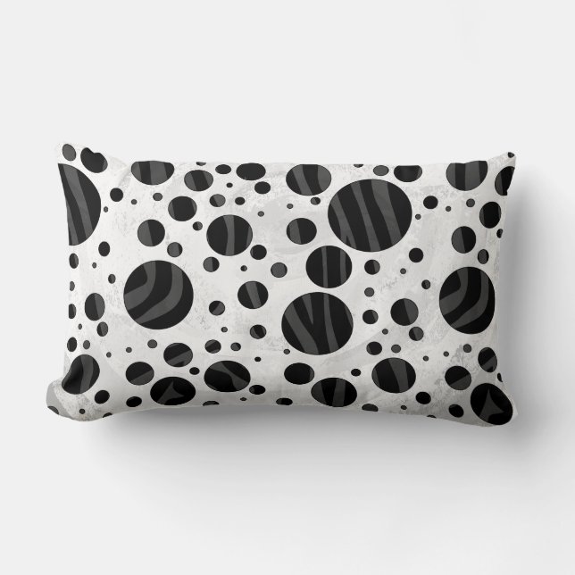 Zebra Polka Dot Black and Grey Print Lumbar Pillow (Front)