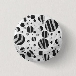 Zebra Polka Dot Black and Light Grey 1 Inch Round Button