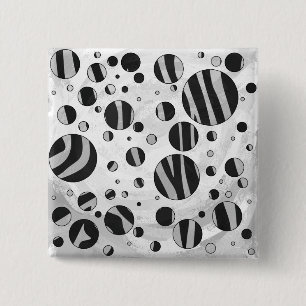 Zebra Polka Dot Black and Light Grey 2 Inch Square Button