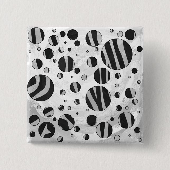 Zebra Polka Dot Black and Light Grey 2 Inch Square Button (Front)